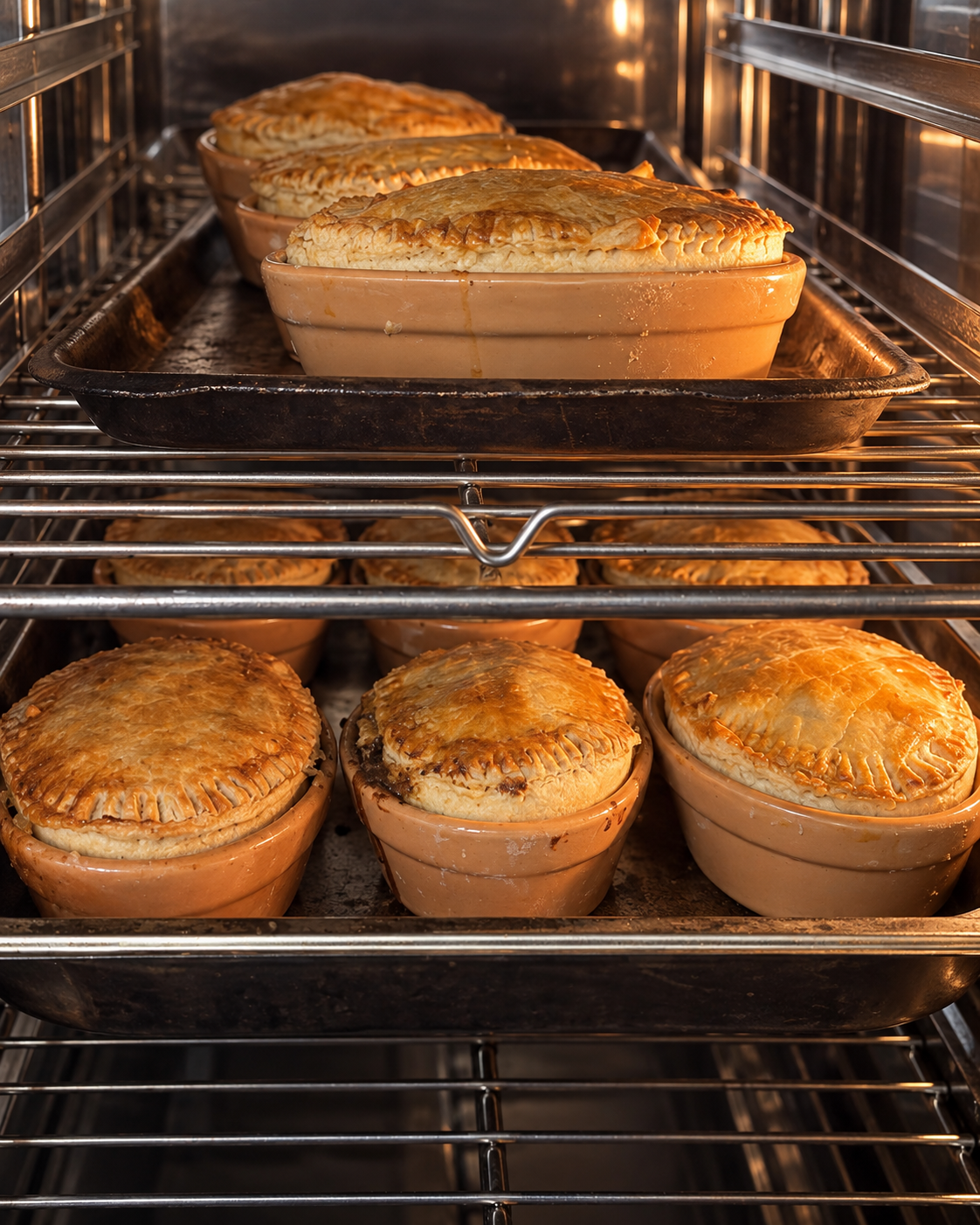 Zena’s homemade pies baking in traditional pie dishes