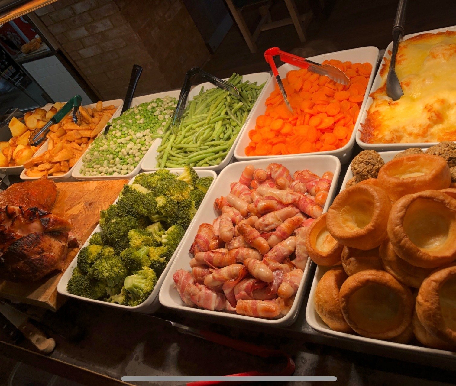 The Sunday carvery with vegetables, pigs in blankets and Yorkshire puddings