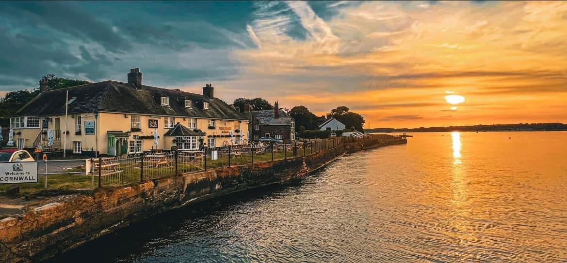 The Edgcumbe Arms at sunset, our sister pub on the Tamar waterfront at Cremyll
