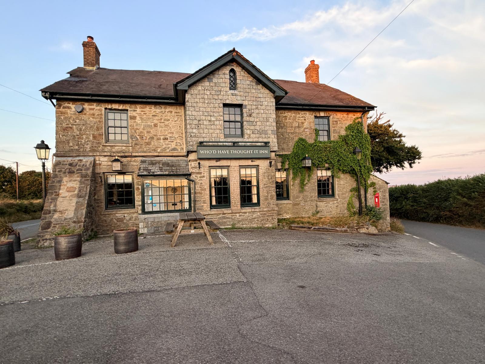 The stone frontage of Who'd Have Thought It Inn in St Dominick