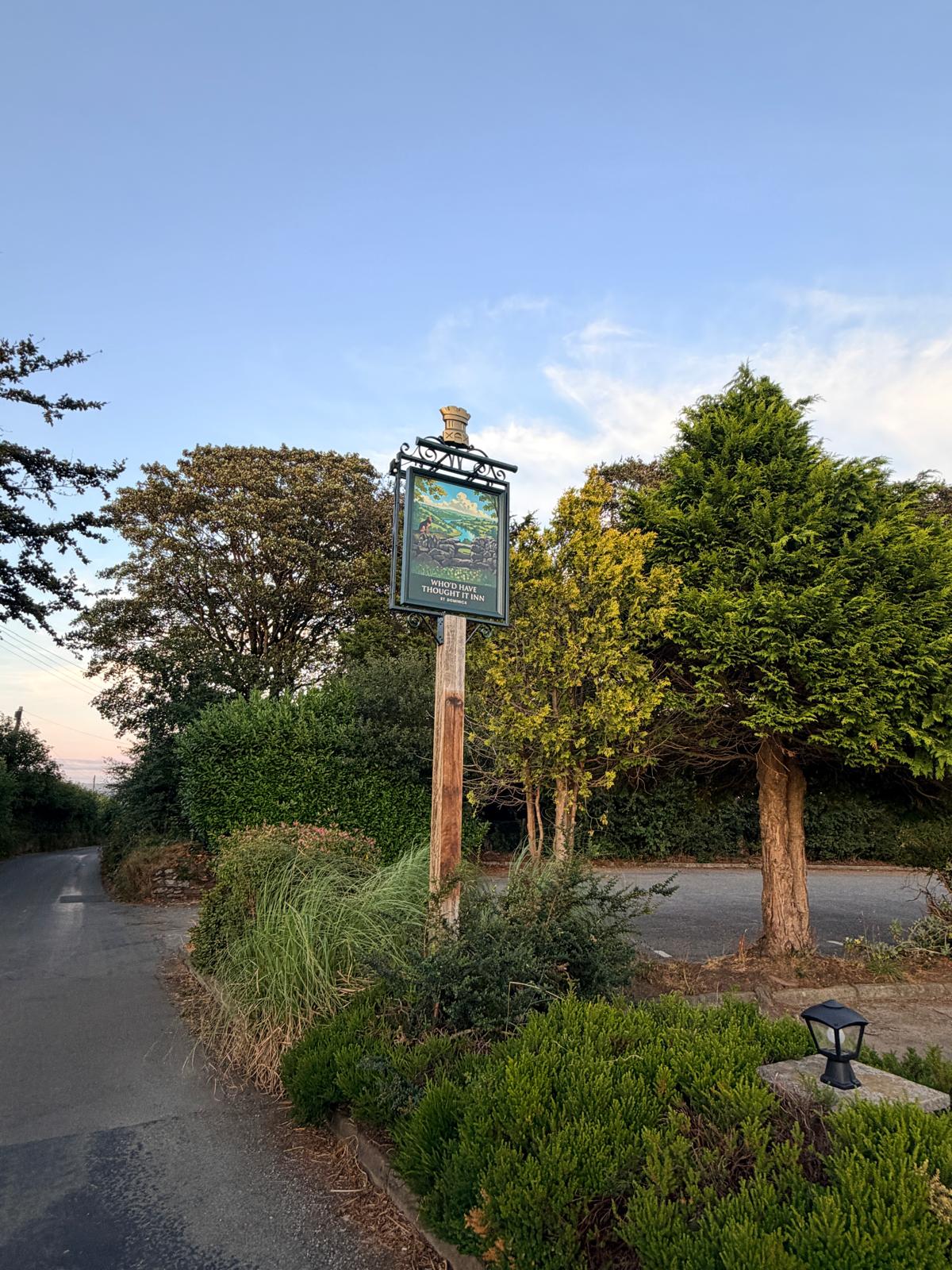 The hanging pub sign at the lane entrance to the Who'd Have Thought It Inn